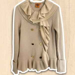 Tory Burch Wool Cashmere Ruffle Sweater Ribbed